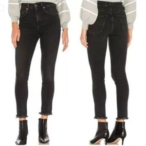 Free People We the Free Black High Rise Raw Hem Skinny Jeans size 27